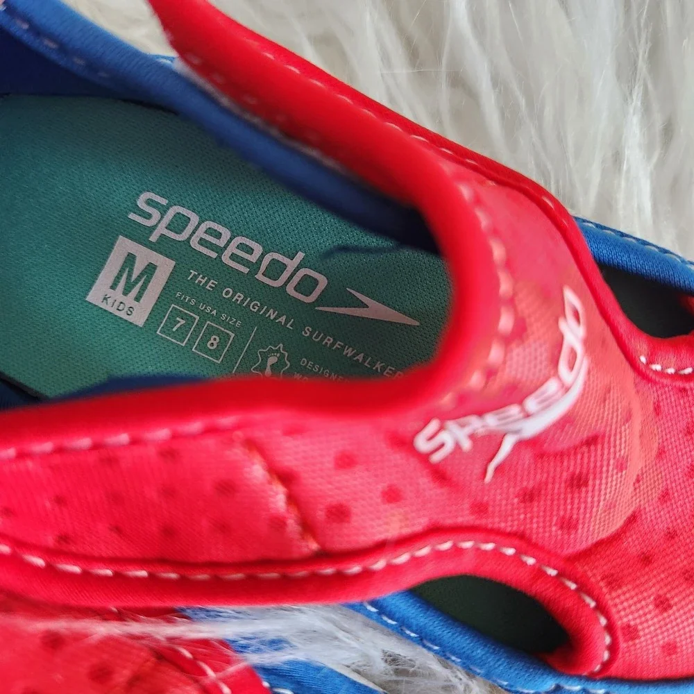 Speedo Hybrid Water Shoes Boys‎ Swim Shoes Blue & Red Sz M 7/8 Kids NWT